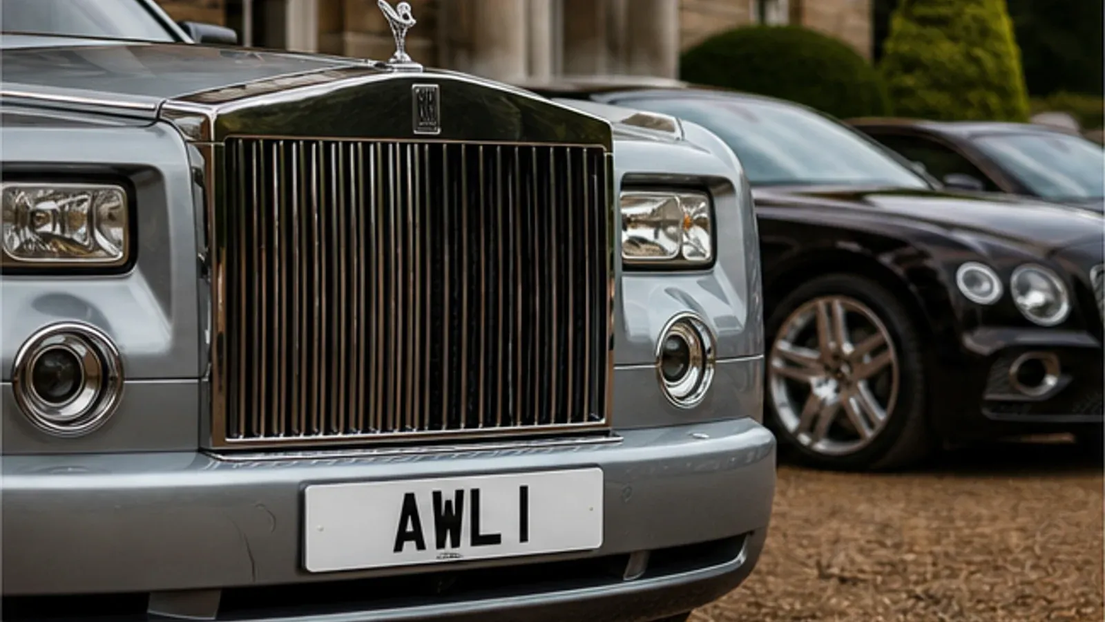 Luxury car collection outside a heritage building for A.W. Lymn plates