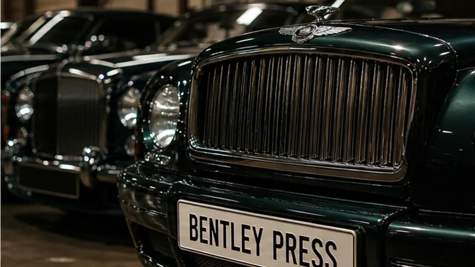 Bentley collection in a premium showroom with press number plates